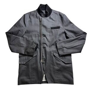 Rogan NYC Mens XL Gray Asymmetrical Zip Field Jacket Plaid Lined Cotton Twill